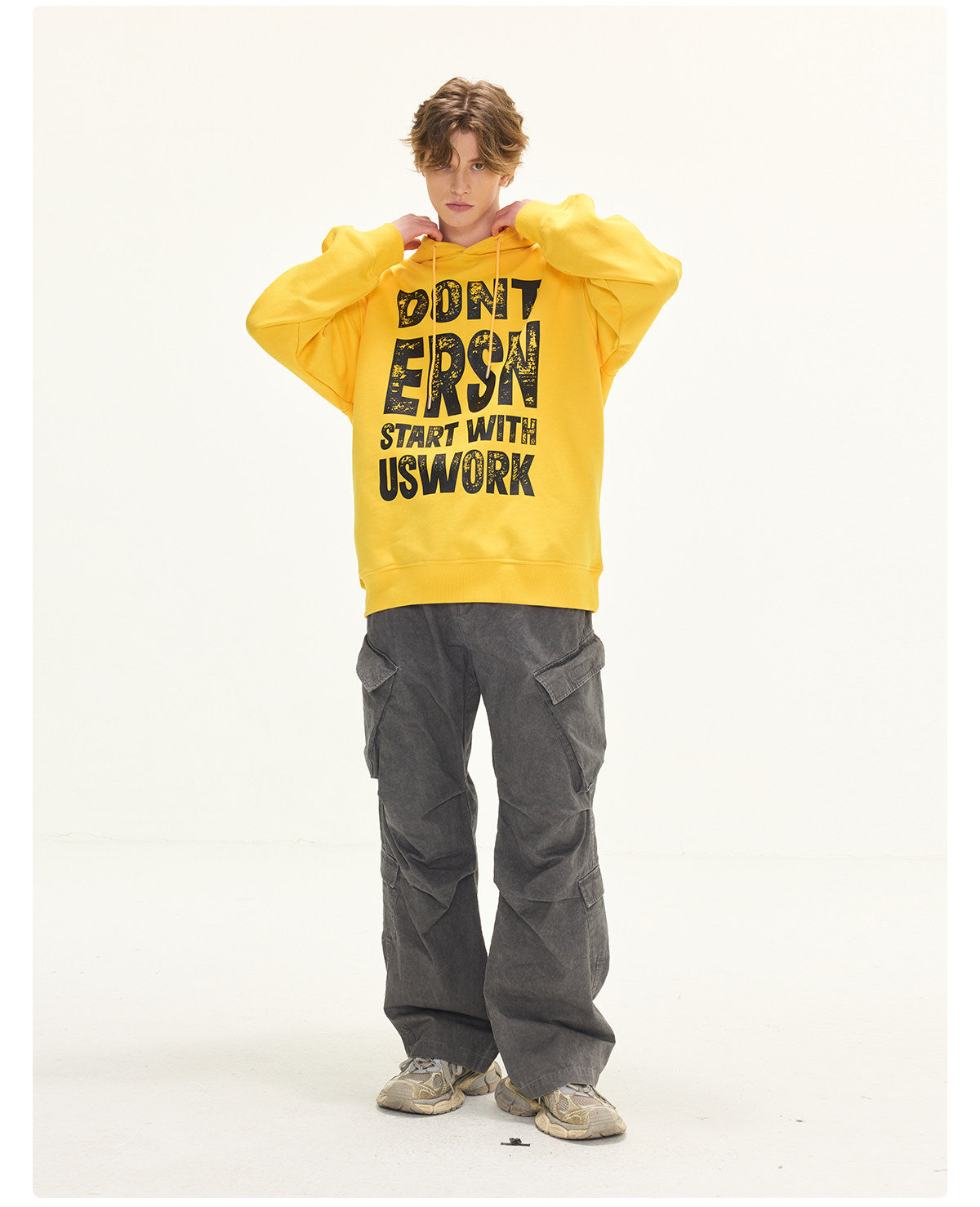 Letter Print Hoodies - Yellow