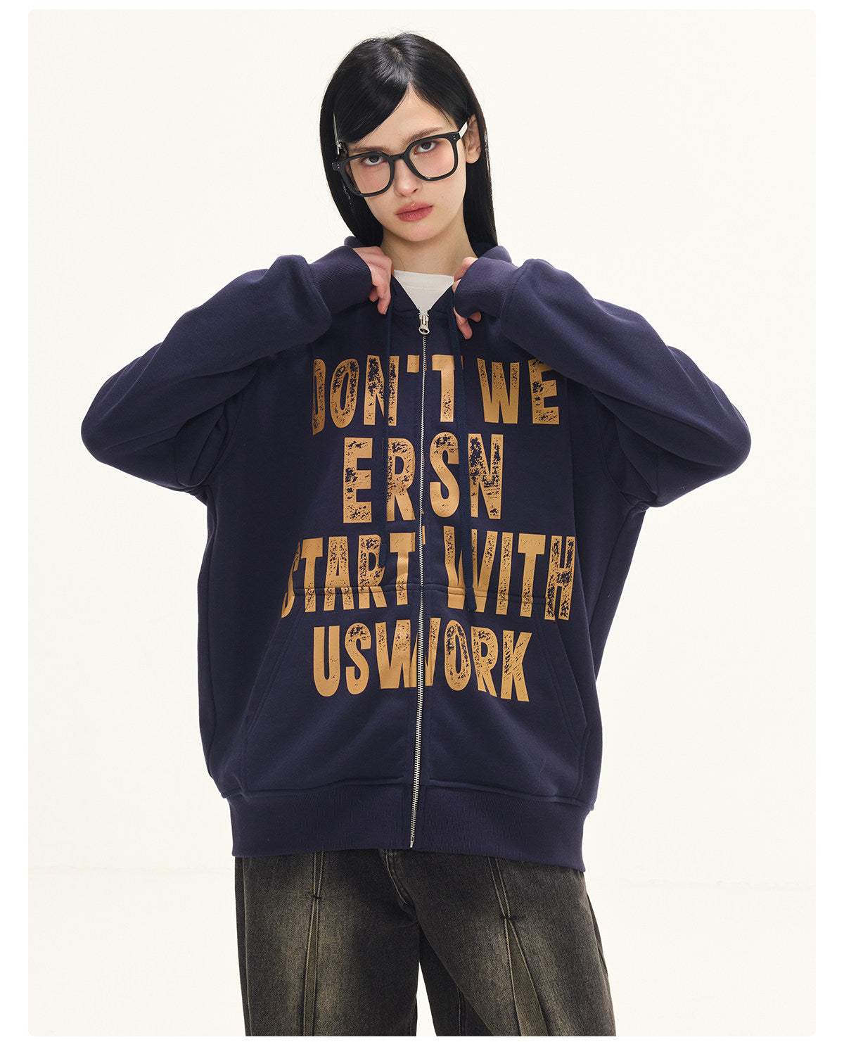 Letter Print Coat - Navy