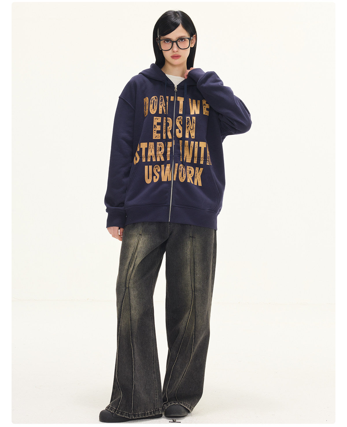 Letter Print Coat - Navy