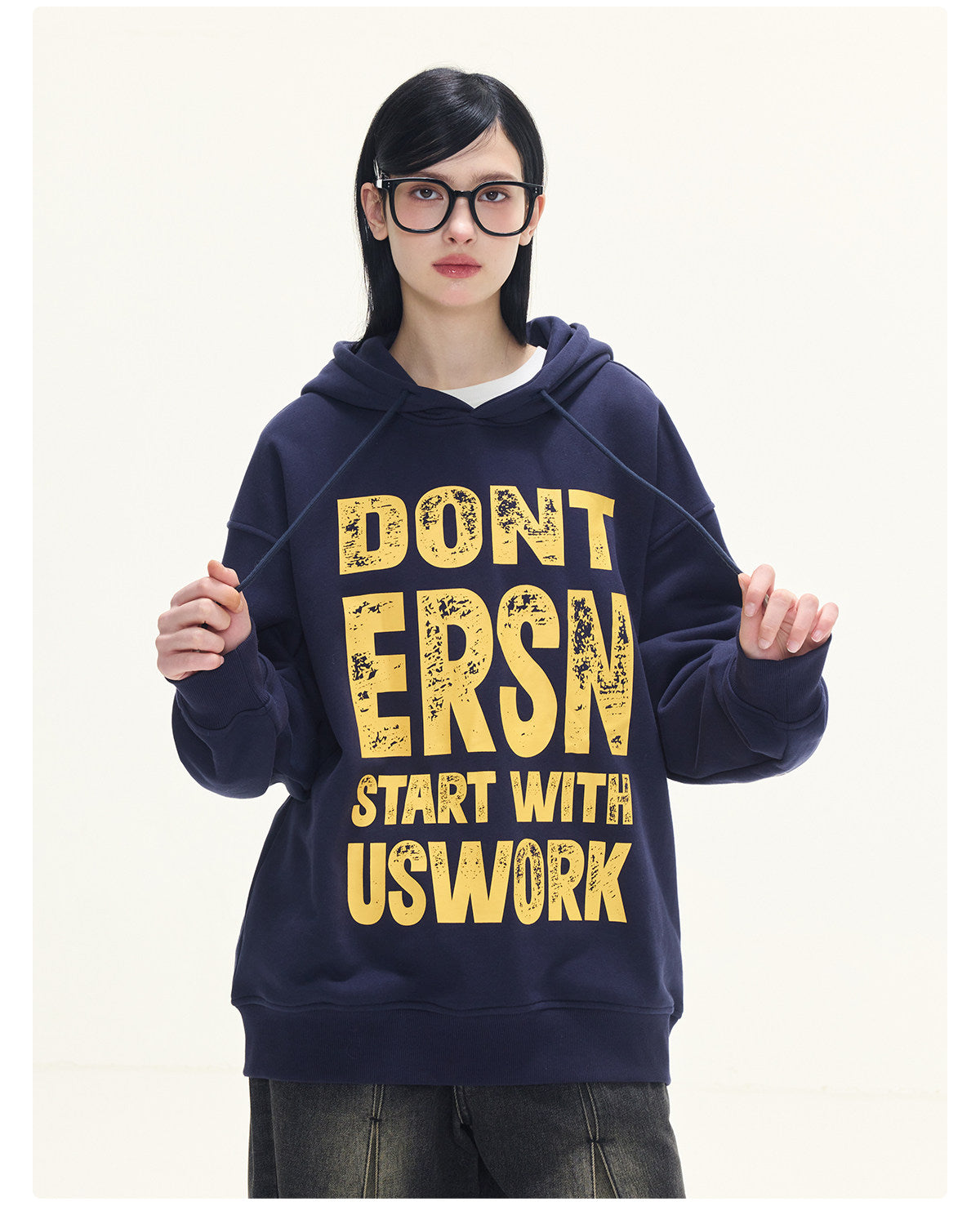 Letter Print Hoodies - Navy