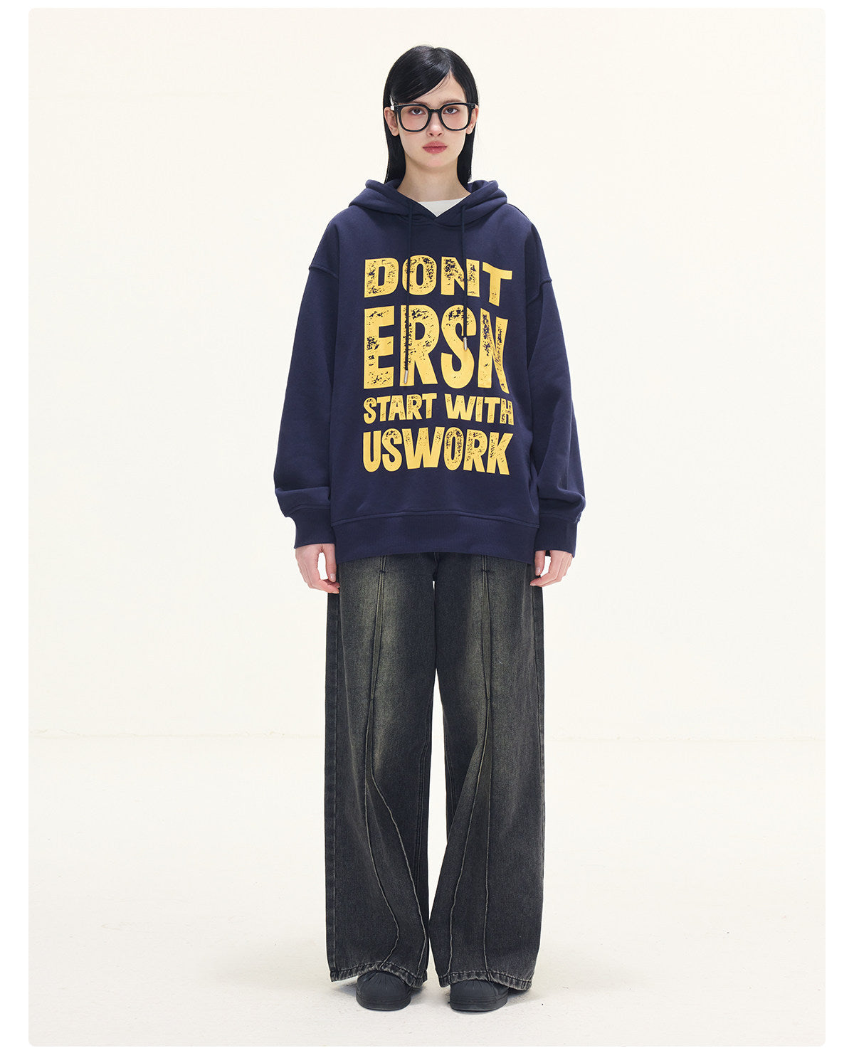Letter Print Hoodies - Navy