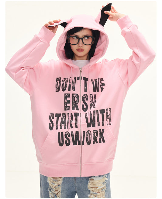 Letter Print Coat - Pink