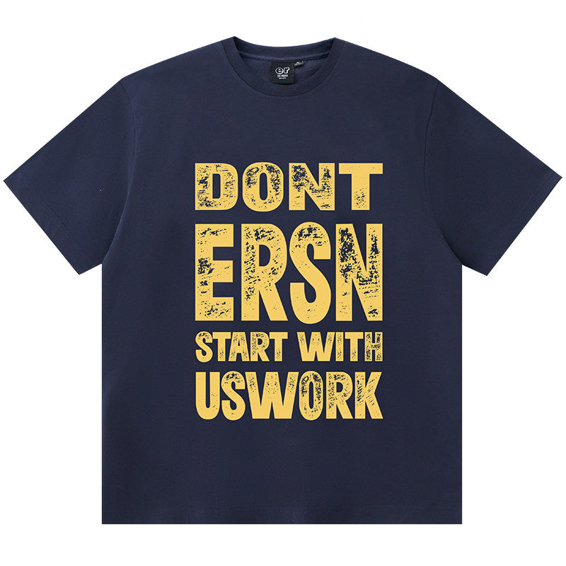 Letter Print Loose T-shirt - Navy