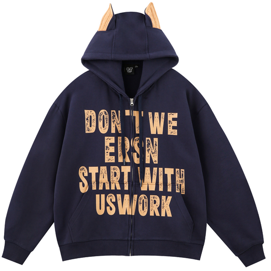 Letter Print Coat - Navy